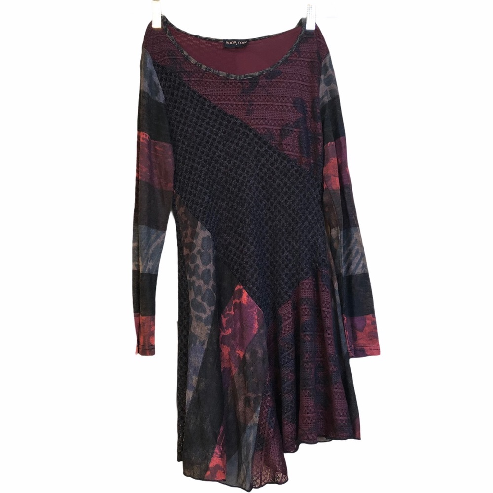 Anna Rose Asymmetrical Mixed Print Skater Dress S
